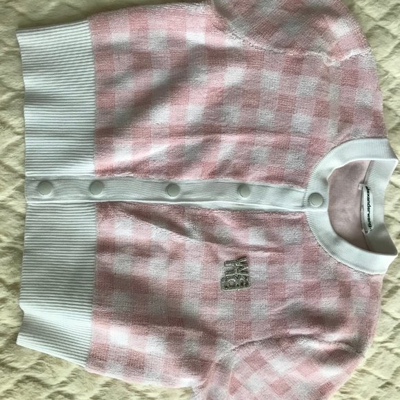 T By Alexander Wang Women's Pink Gingham-check Cropped Top - Picture 2 of 6